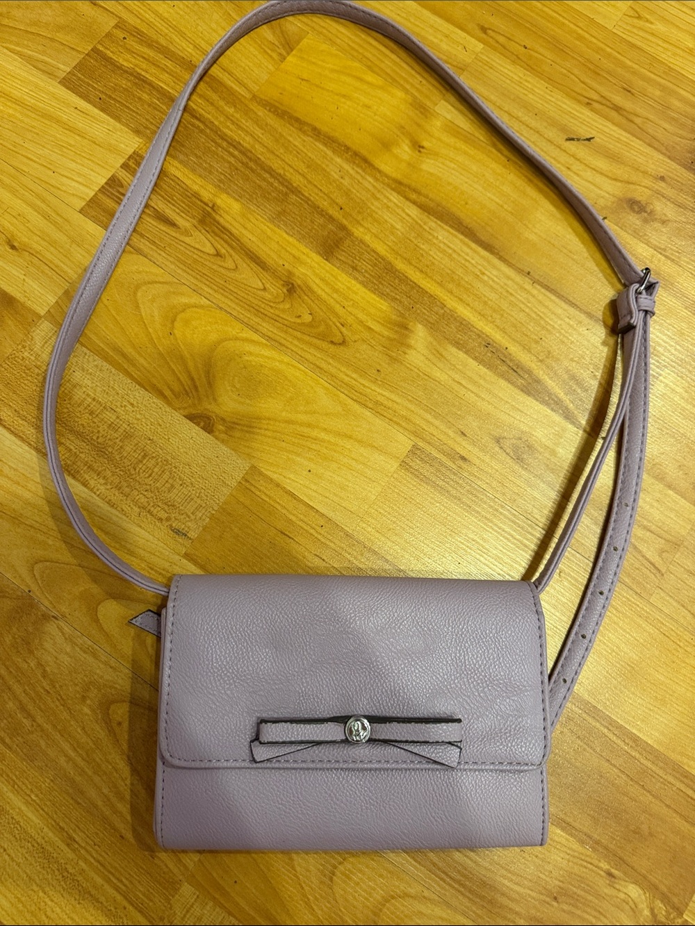 Nine West Mauve Leather Crossbody with Bow Accent